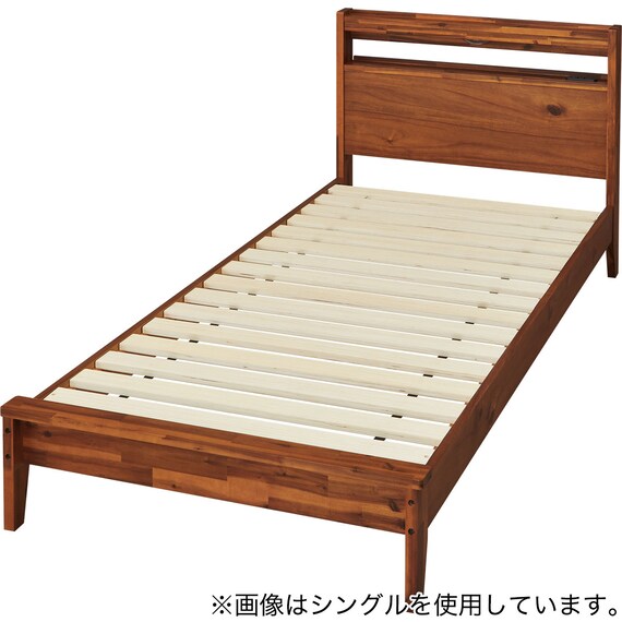 ダブルすのこベッドフレーム(MF501 キャビネット 棚/コンセント/照明付き BR) 1枚目画像
