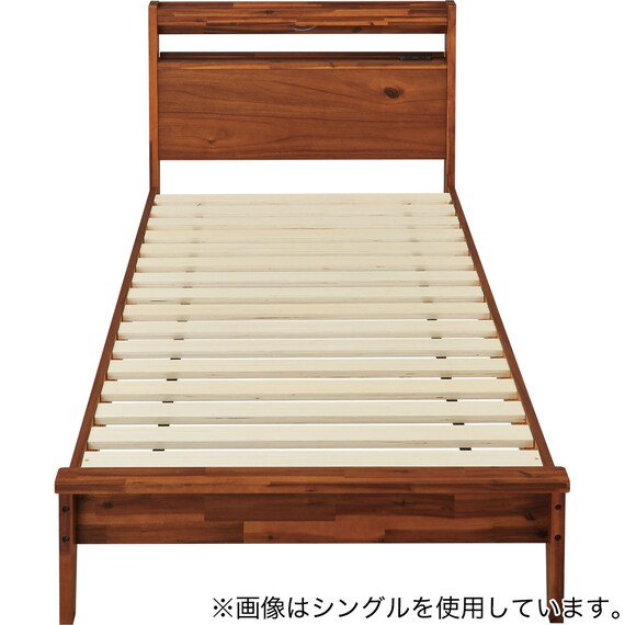 ダブルすのこベッドフレーム(MF501 キャビネット 棚/コンセント/照明付き BR) 2枚目画像