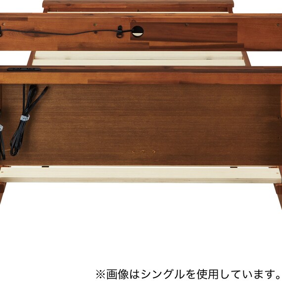 ダブルすのこベッドフレーム(MF501 キャビネット 棚/コンセント/照明付き BR) 4枚目画像