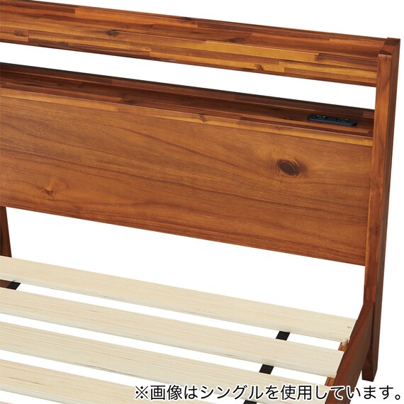 ダブルすのこベッドフレーム(MF501 キャビネット 棚/コンセント/照明付き BR) 6枚目画像