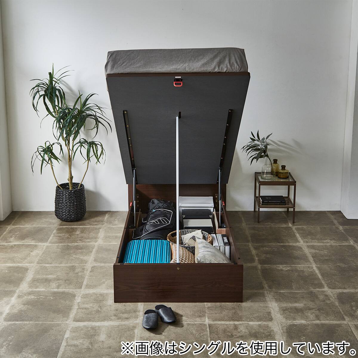 収納付きベッドフレーム シングル フラットタイプ (OP IB 縦開き 深型