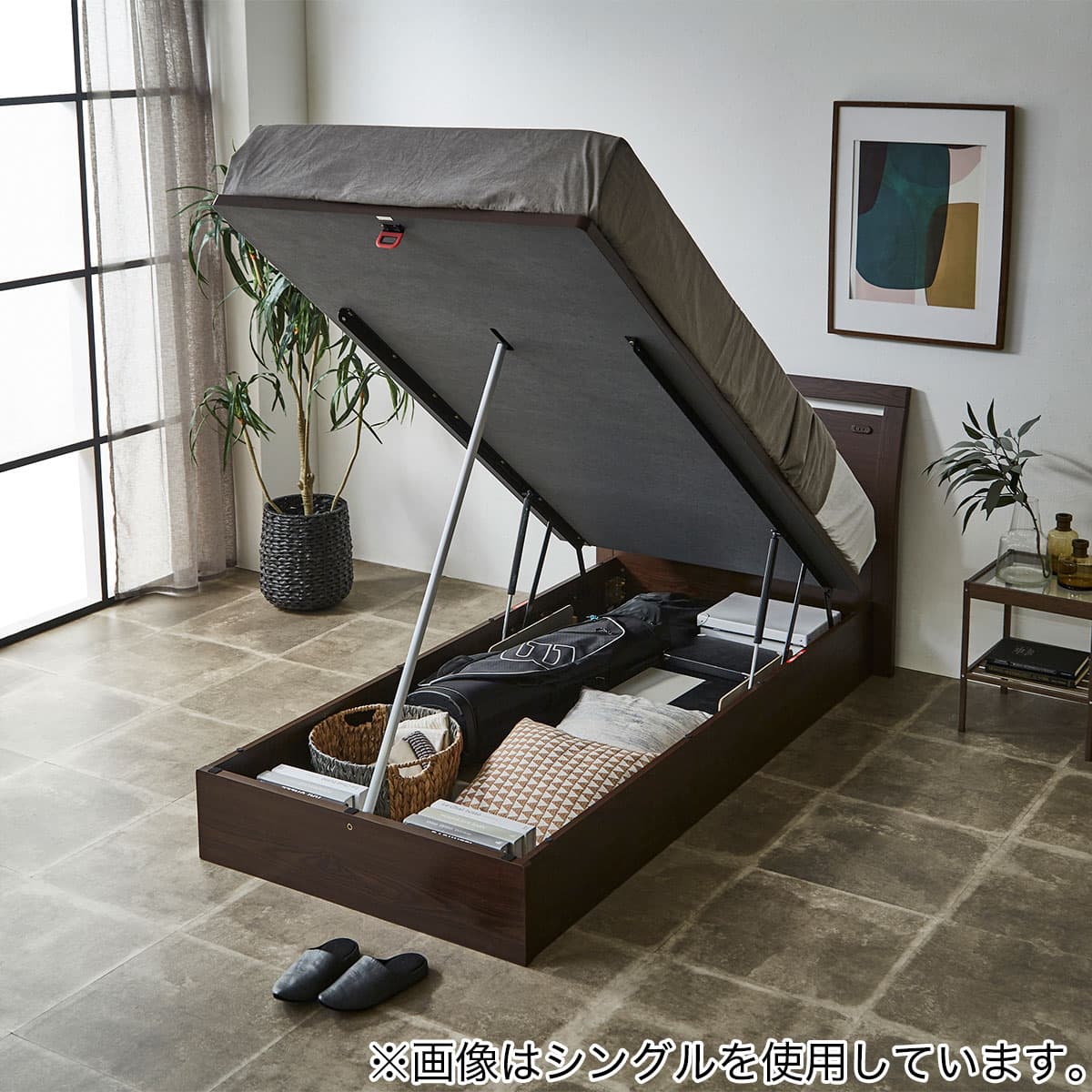 収納付きベッドフレーム ダブル フラットタイプ (OP IB 縦開き 深型