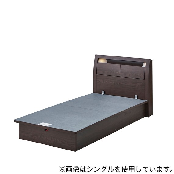 ダブルベッドフレーム(OP IB キャビネット 宮・照明付き たて開き 浅型 