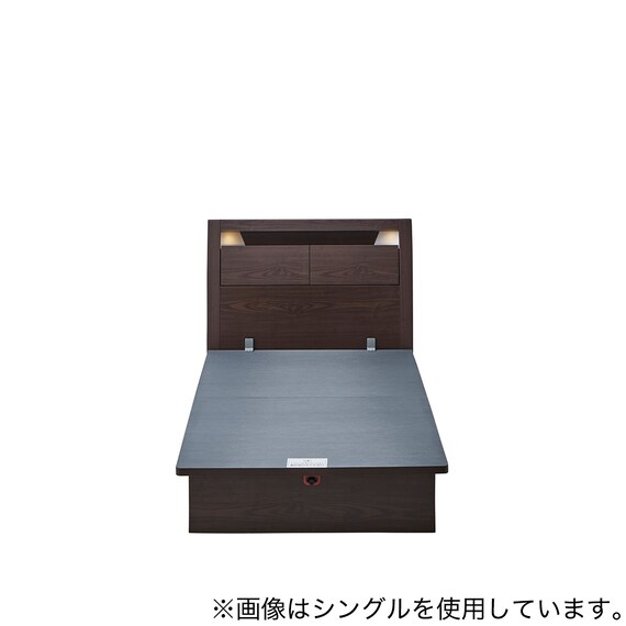 ダブルベッドフレーム(OP IB キャビネット 宮・照明付き たて開き 浅型 