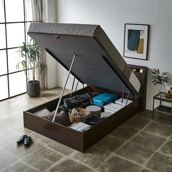 ダブルベッドフレーム(OP IB キャビネット 宮・照明付き たて開き 深型 MBR) 1枚目画像