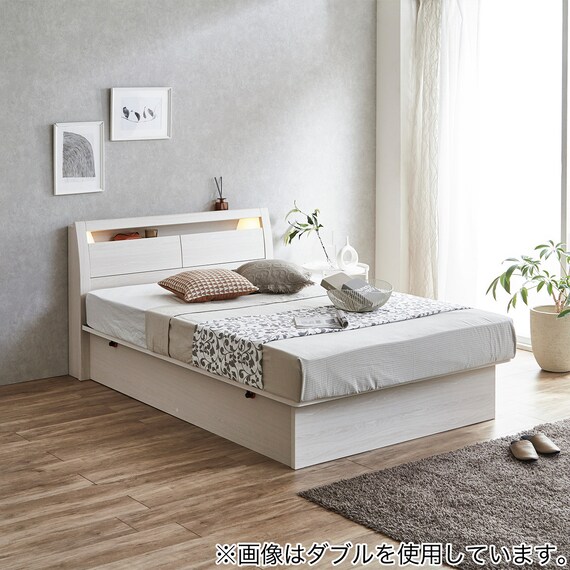 ダブルベッドフレーム(OP IB キャビネット 宮・照明付き よこ開き 深型 WW) 2枚目画像