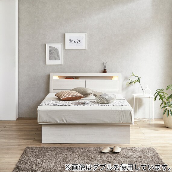 ダブルベッドフレーム(OP IB キャビネット 宮・照明付き よこ開き 深型 WW) 4枚目画像