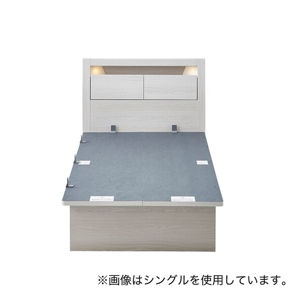ダブルベッドフレーム(OP IB キャビネット 宮・照明付き よこ開き 深型 WW) 5枚目画像