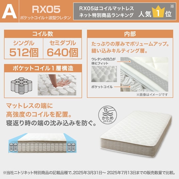 シングルすのこベッドフレームマットレスセット(BF501 GY/RX05EC) 3枚目画像