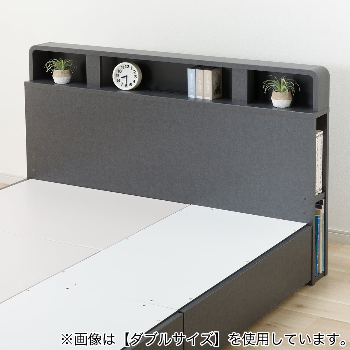 収納付きベッドフレーム シングル 仕切り棚・サイド収納・ライト付き