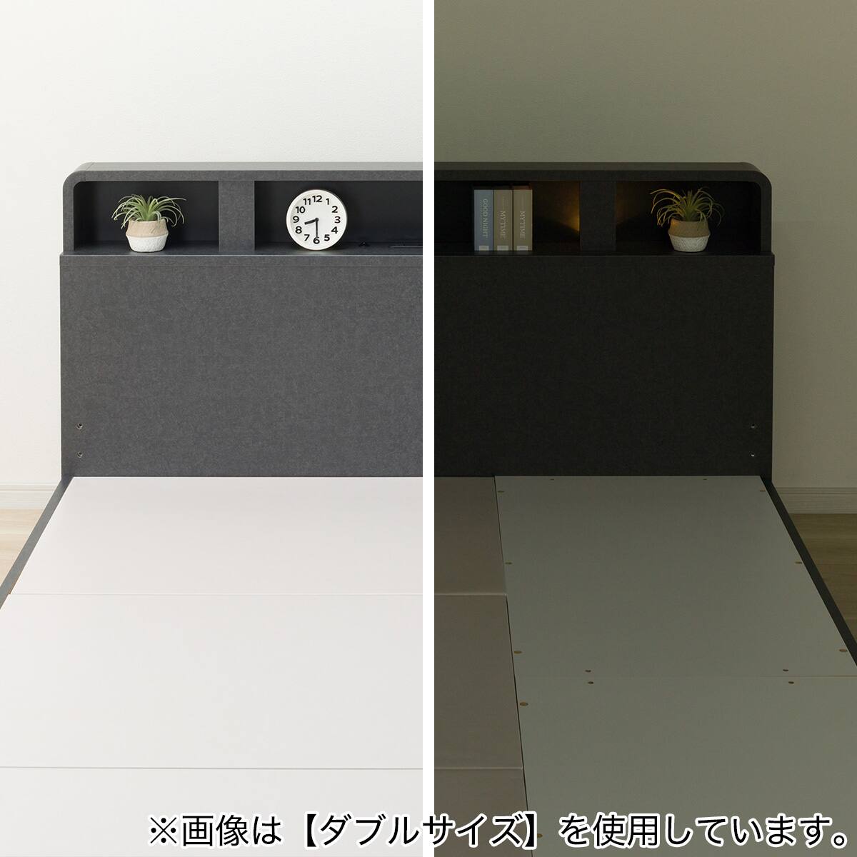 収納付きベッドフレーム シングル 仕切り棚・サイド収納・ライト付き
