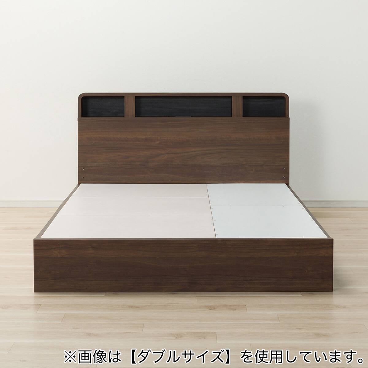 収納付きベッドフレーム セミダブル 仕切り棚・サイド収納・ライト付き