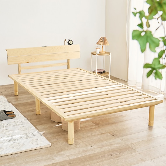 セミダブル棚付き 頑丈ロングすのこベッド (NA) 1枚目画像