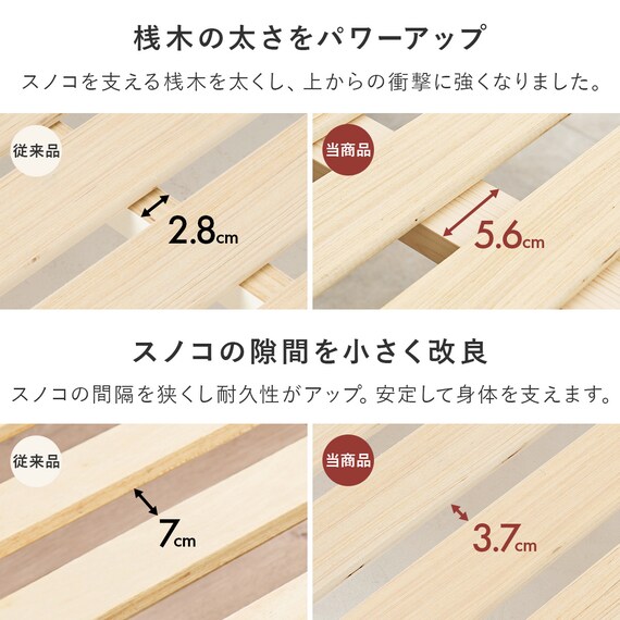 セミダブル棚付き 頑丈ロングすのこベッド (NA) 6枚目画像