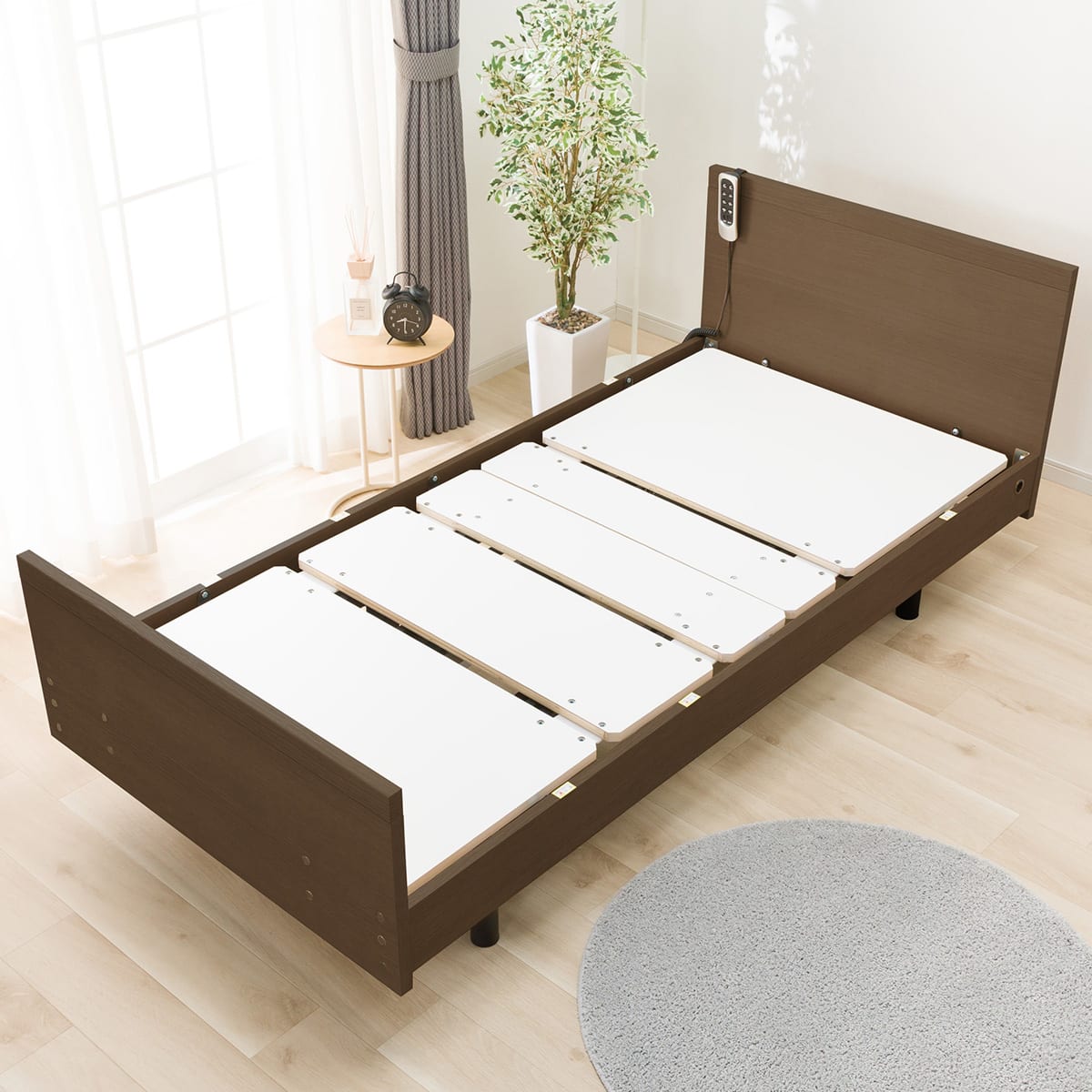 非課税】電動シングルベッドフレーム + マットレス + サイドガード2本