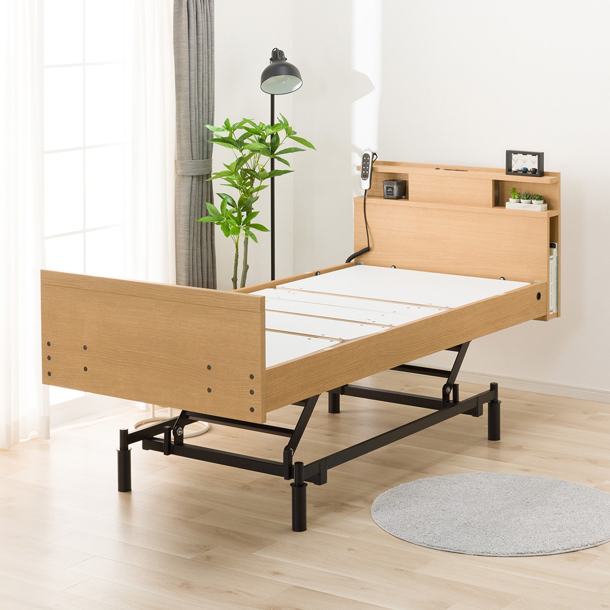 非課税】電動シングルベッドフレーム + マットレスセット(NS004 3M LBR