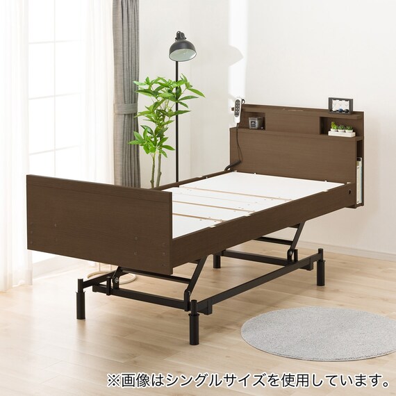 電動ベッドフレーム セミダブル (NS004 3M 棚・サイド収納・コンセント 