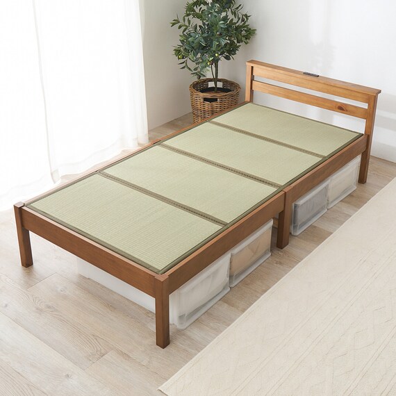 シングル 組立簡単天然い草ベッド (ライトブラウン) 1枚目画像
