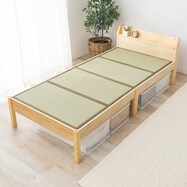 シングル　組立簡単棚付き天然い草ベッド