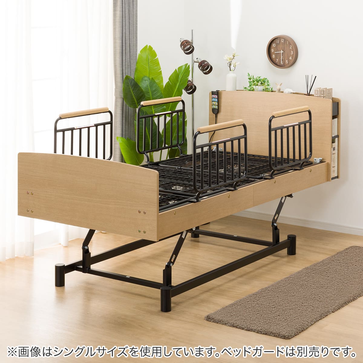電動ベッドフレーム セミダブル (ライズ3N 3M-C キャビネットタイプ 棚