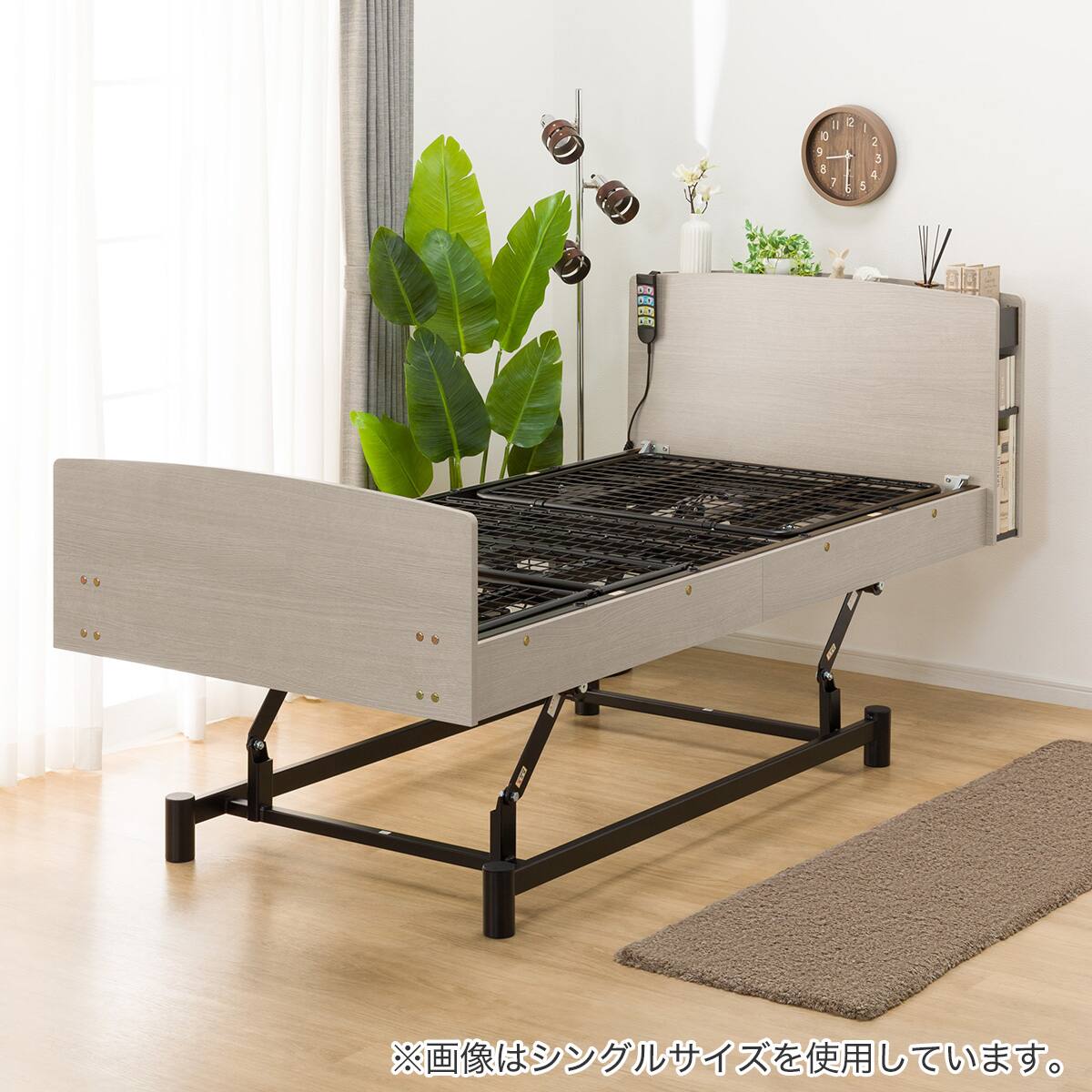 電動ベッドフレーム セミダブル (ライズ3N 3M-C キャビネットタイプ 棚