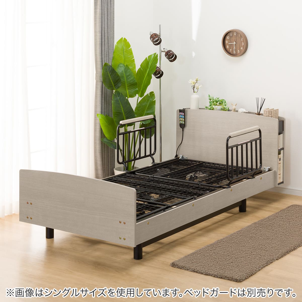 電動ベッドフレーム セミダブル (ライズ3N 3M-C キャビネットタイプ 棚