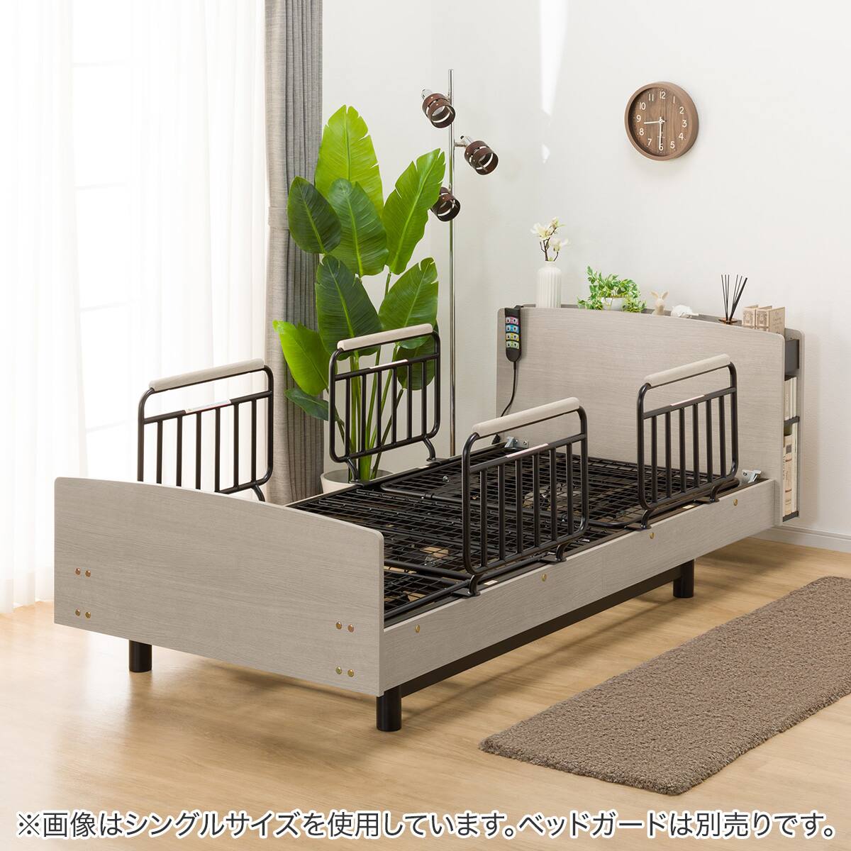 電動ベッドフレーム セミダブル (ライズ3N 3M-C キャビネットタイプ 棚
