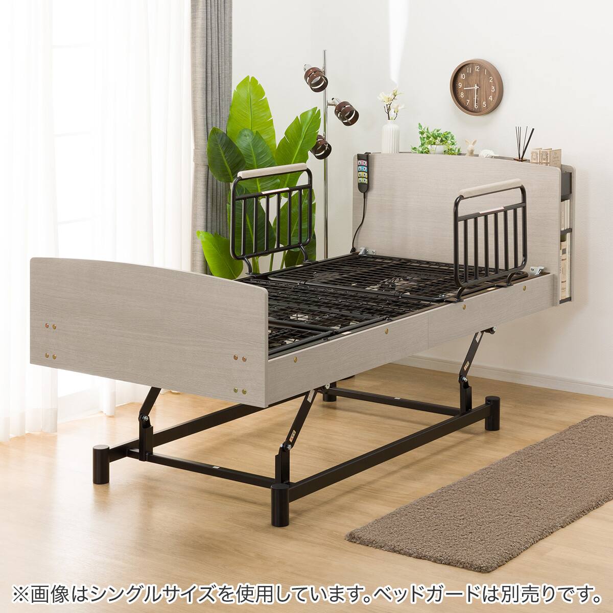 電動ベッドフレーム セミダブル (ライズ3N 3M-C キャビネットタイプ 棚