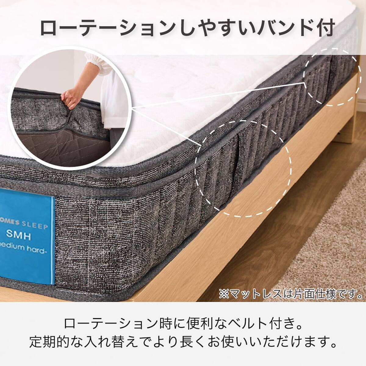 シングル ベッドフレーム+マットレスセット(SB001 LL/SK GY2 棚