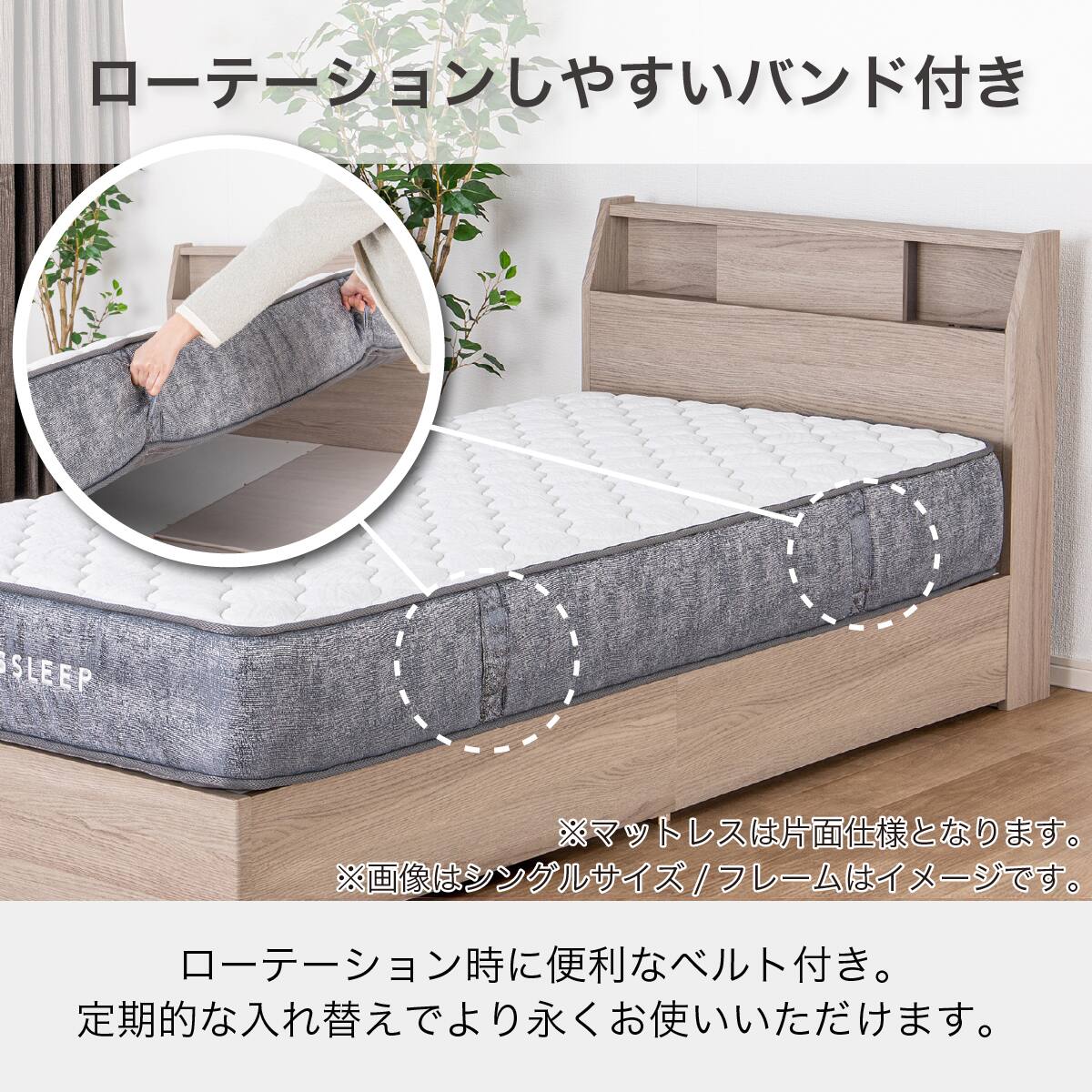 シングル ベッドフレーム+マットレスセット(SB001 LL/SK GY2 棚