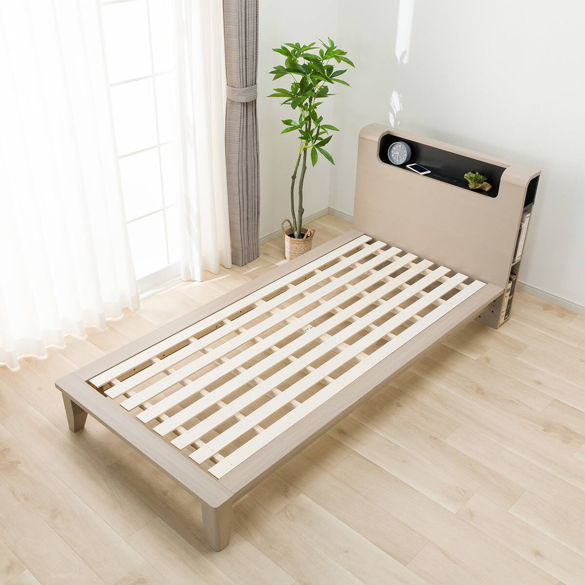 ベッドフレーム シングル (WP512 LEG/LOW 棚・サイド収納・コンセント