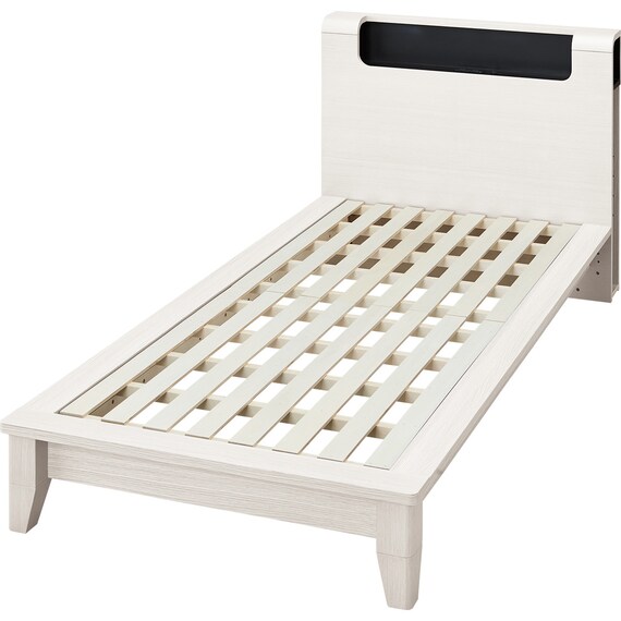 ベッドフレーム シングル (WP512 LEG/LOW 棚・コンセント・ライト付き すのこ WW) 1枚目画像