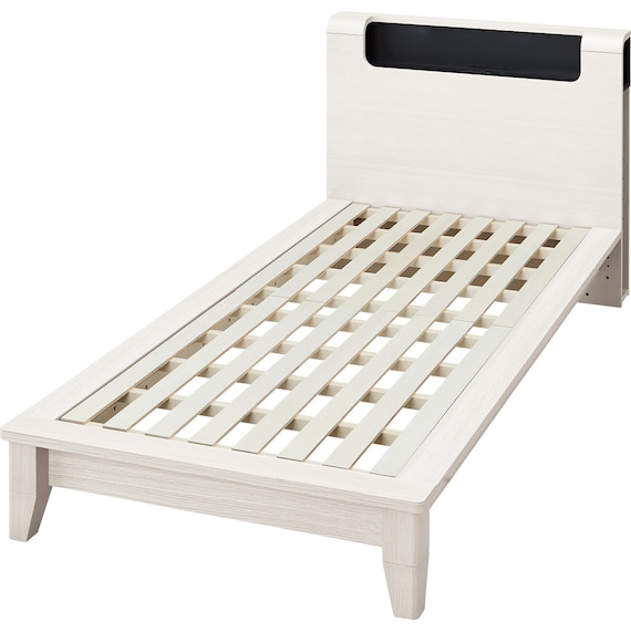 ベッドフレーム シングル (WP512 LEG/LOW 棚・コンセント・ライト付き すのこ WW) 1枚目画像