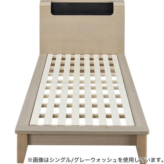 ベッドフレーム シングル (WP512 LEG/LOW 棚・コンセント・ライト付き すのこ WW) 2枚目画像