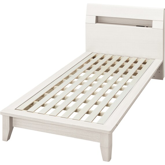 ベッドフレーム シングル (WP513 LEG/LOW  棚・コンセント・ライト付き すのこ WW) 1枚目画像