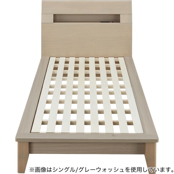 ベッドフレーム シングル (WP513 LEG/LOW  棚・コンセント・ライト付き すのこ WW) 2枚目画像