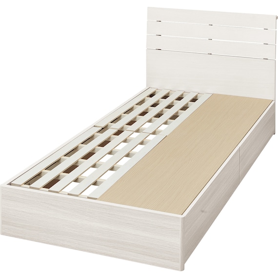 収納付きベッドフレーム シングル (WP511 棚・コンセント・引き出し付き すのこ WW) 1枚目画像