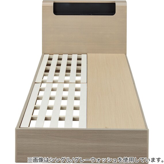 収納付きベッドフレーム シングル (WP512 棚・サイド収納・コンセント・ライト・引き出し付き すのこ WW) 2枚目画像