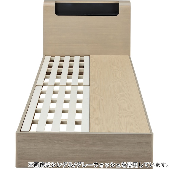 収納付きベッドフレーム シングル (WP512 棚・サイド収納・コンセント・ライト・引き出し付き すのこ WW) 2枚目画像