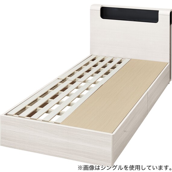 収納付きベッドフレーム クイーン (WP512 棚・サイド収納・コンセント・ライト・引き出し付き すのこ WW) 1枚目画像
