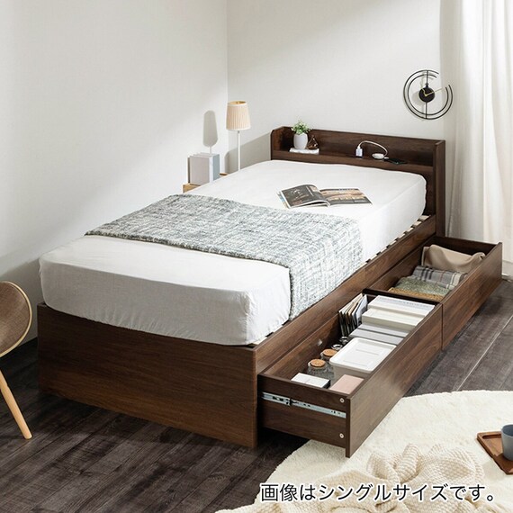 ダブル 棚コンセント付きチェストベッドとマットレスセット (SCL ブラウン / NPR ボンネルコイル) 1枚目画像