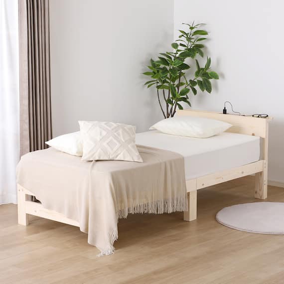 シングル 天然木棚付きすのこベッドフレーム (DB01) 1枚目画像