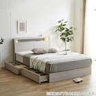 棚・コンセント・照明付きクイーンベッドフレーム(KB GW 引出付き/すのこ) 1枚目画像