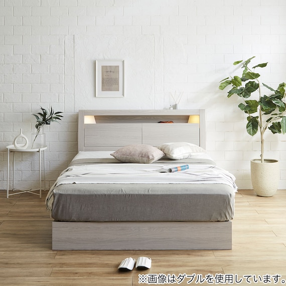 棚・コンセント・照明付きクイーンベッドフレーム(KB GW 引出付き/すのこ) 2枚目画像