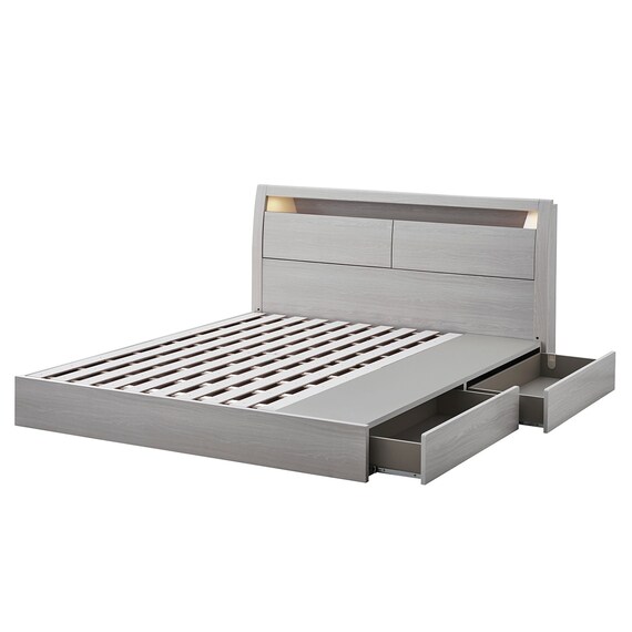 棚・コンセント・照明付きクイーンベッドフレーム(KB GW 引出付き/すのこ) 3枚目画像