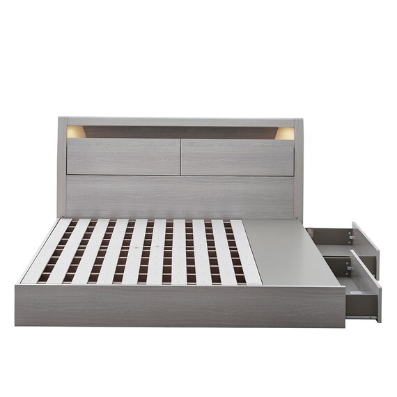 棚・コンセント・照明付きクイーンベッドフレーム(KB GW 引出付き/すのこ) 4枚目画像