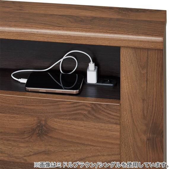 シングル 棚・コンセント・照明付きベッドフレーム(GC501-引出しA GW) 5枚目画像