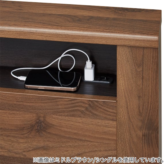 シングル 棚・コンセント・照明付きベッドフレーム(GC501-引出しA GW) 5枚目画像
