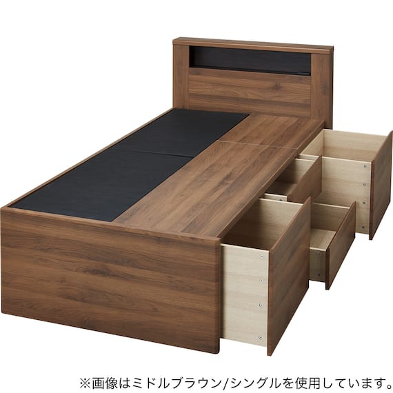 シングル 棚・コンセント・照明付きベッドフレーム(GC501-引出しA GW) 6枚目画像