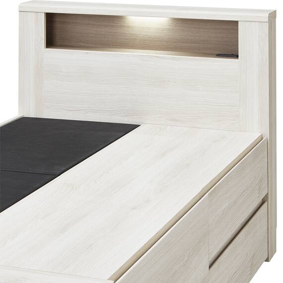 シングル 棚・コンセント・照明付きベッドフレーム(GC501-引出しB GW) 4枚目画像